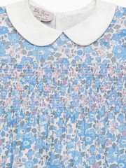 Trotters London Liberty Print Blue 100% Cotton Betsy Smocked Dress - Image 5 of 5
