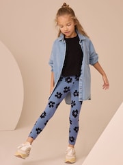 Blue Large Floral Printed Leggings (3-16yrs) - Image 2 of 5