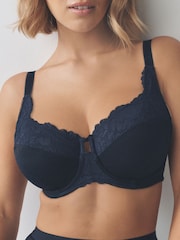 Navy/Berry/Pink DD+ Lace Trim Non Pad Full Cup Underwired Bras 3 Pack - Image 6 of 11