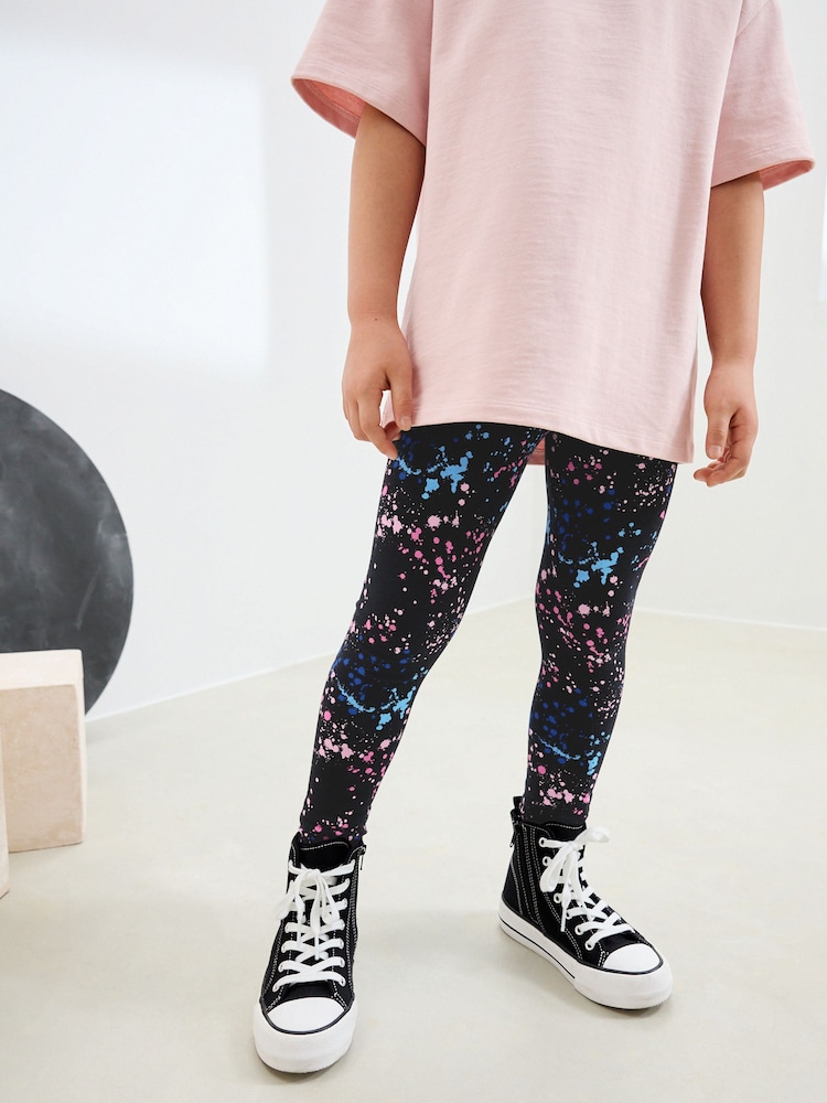 Black Splat Printed Leggings (3-16yrs) - Image 1 of 6 Black Splat Printed Leggings (3-16yrs) - Image 1 of 6