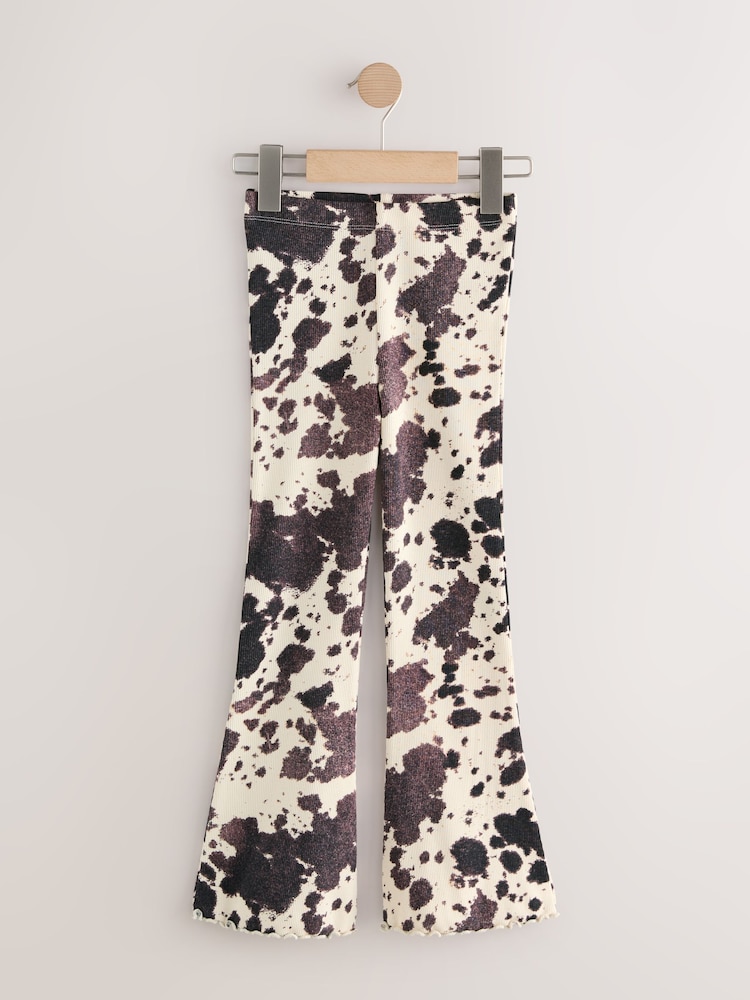 Cow Print 1 Pack Rib Flare Leggings (3-16yrs) - Image 1 of 4 Cow Print 1 Pack Rib Flare Leggings (3-16yrs) - Image 1 of 4