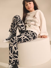 Black/White Bow 1 Pack Rib Flare Leggings (3-16yrs) - Image 1 of 6