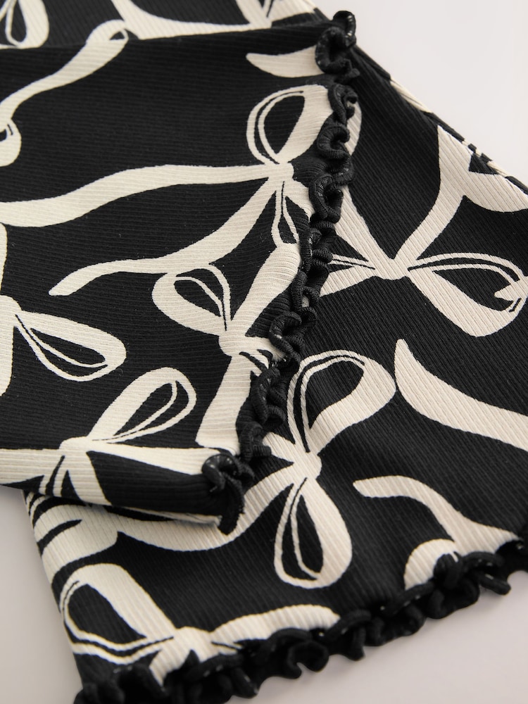 Black/White Bow 1 Pack Rib Flare Leggings (3-16yrs) - Image 6 of 6