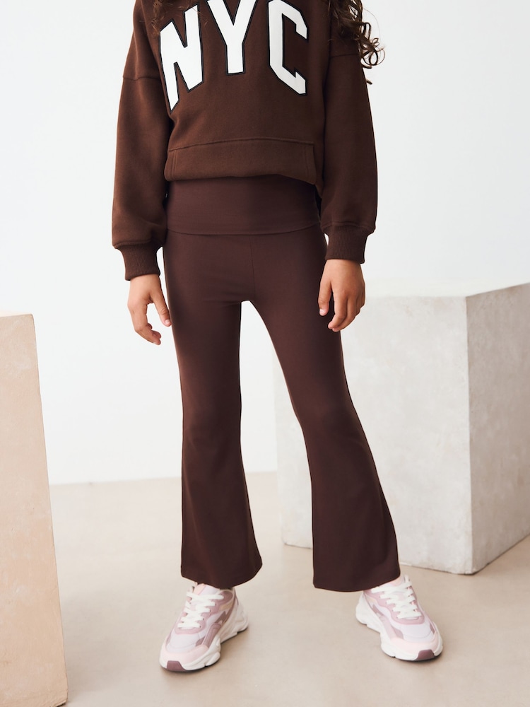 Chocolate Brown Fold Over Flare Leggings (3-16yrs) - Image 1 of 7