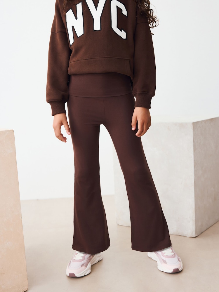 Chocolate Brown Fold Over Flare Leggings (3-16yrs) - Image 1 of 7 Chocolate Brown Fold Over Flare Leggings (3-16yrs) - Image 1 of 7