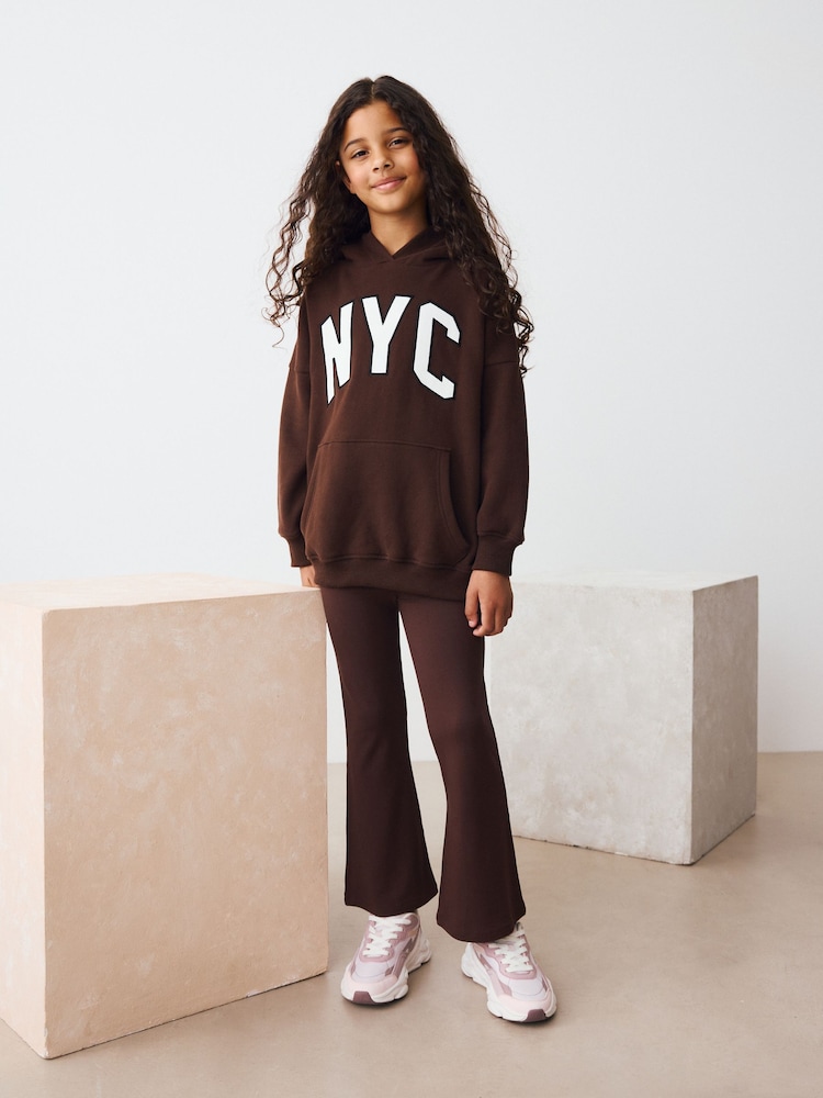 Chocolate Brown Fold Over Flare Leggings (3-16yrs) - Image 2 of 7