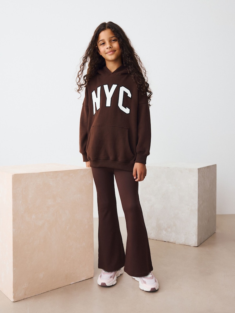 Chocolate Brown Fold Over Flare Leggings (3-16yrs) - Image 2 of 7 Chocolate Brown Fold Over Flare Leggings (3-16yrs) - Image 2 of 7