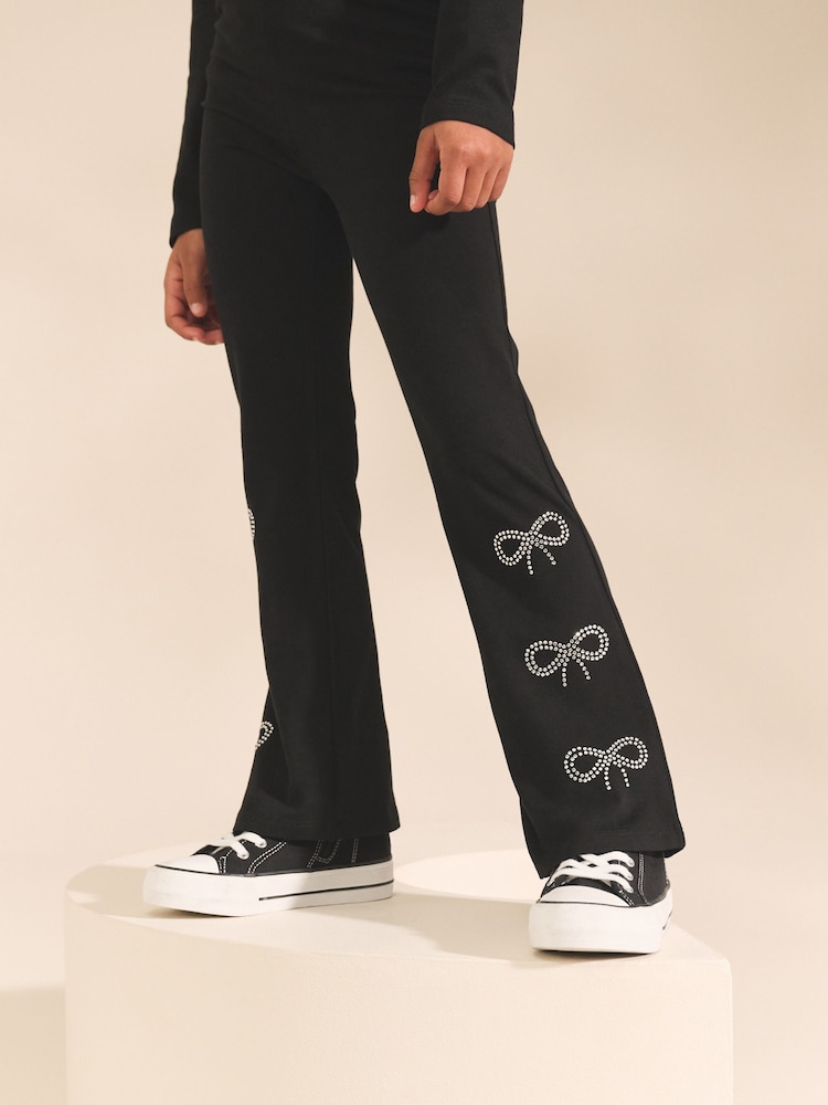 Black Diamante Bow 1 Pack Flare Leggings (3-16yrs) - Image 1 of 8