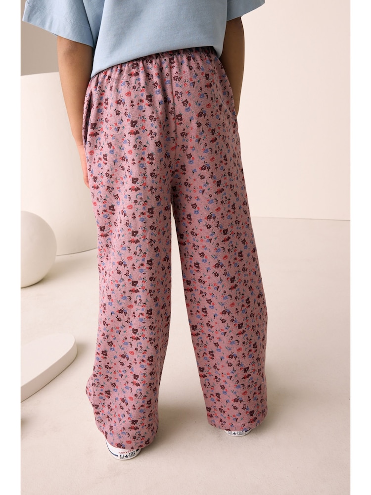 Berry Pink Floral Wide Leg Trousers (3-16yrs) - Image 1 of 12