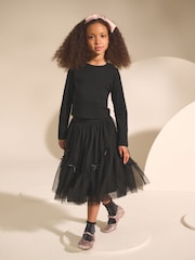 Black Bow Detail Mesh Skirt (3-16yrs) - Image 1 of 5
