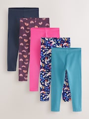 Navy/Pink Rainbow Unicorn Leggings 5 Pack (3-16yrs) - Image 1 of 4