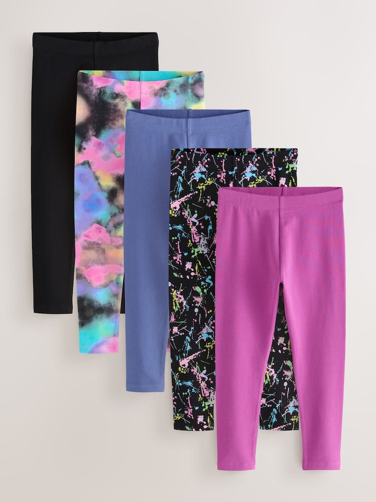 Black Pink Multi Splat Leggings 5 Pack (3-16yrs) - Image 1 of 9 Black Pink Multi Splat Leggings 5 Pack (3-16yrs) - Image 1 of 9