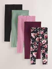 Cvetlična/karirasta/jagodično rdeča - Nogavice 5 paket (3-16let) - Slika 1 iz 9