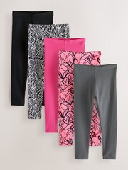 Pink/Charcoal Heart Leggings 5 Pack (3-16yrs) - Image 1 of 9