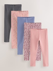 Pink and Navy Floral Leggings 5 Pack (3-16yrs) - Image 1 of 10