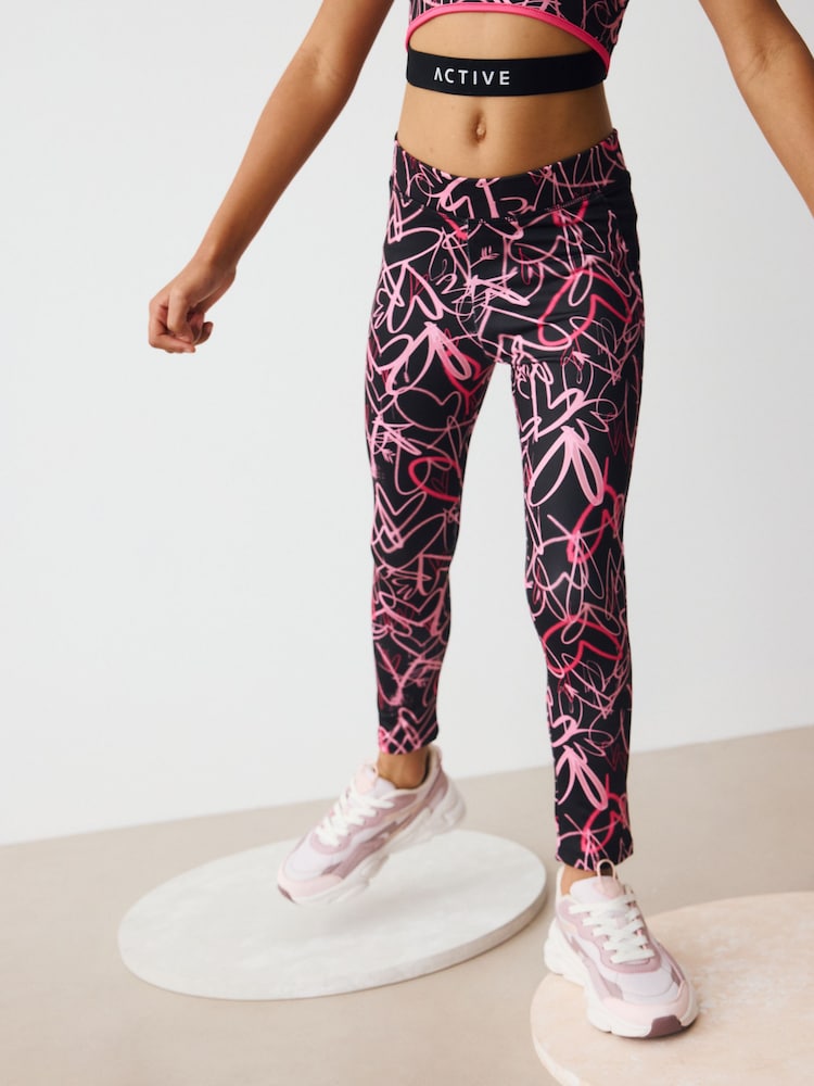 Black Graffiti Heart Sports Leggings (3-16yrs) - Image 1 of 8
