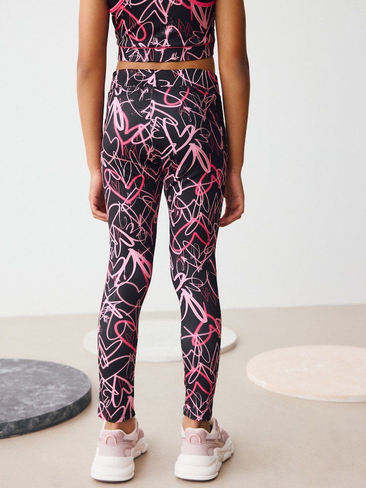 Black Graffiti Heart Sports Leggings (3-16yrs) - Image 2 of 8