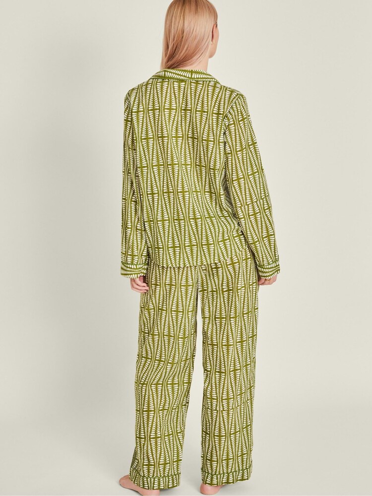 Accessorize Green Block Print Long 100% Cotton Pyjamas Set - Image 3 of 4