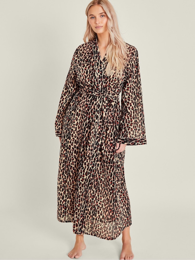 Accessorize Leopard Print 100% Cotton Dressing Gown - Imagen 1 de 4