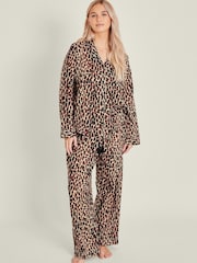 Accessorize Natural Leopard Print Long 100% Cotton Pyjamas Set - Image 1 of 4