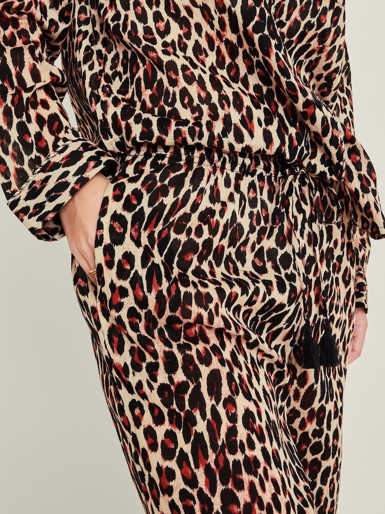 Accessorize Natural Leopard Print Long 100% Cotton Pyjamas Set - Image 2 of 4