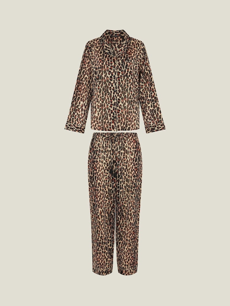 Accessorize Natural Leopard Print Long 100% Cotton Pyjamas Set - Image 4 of 4