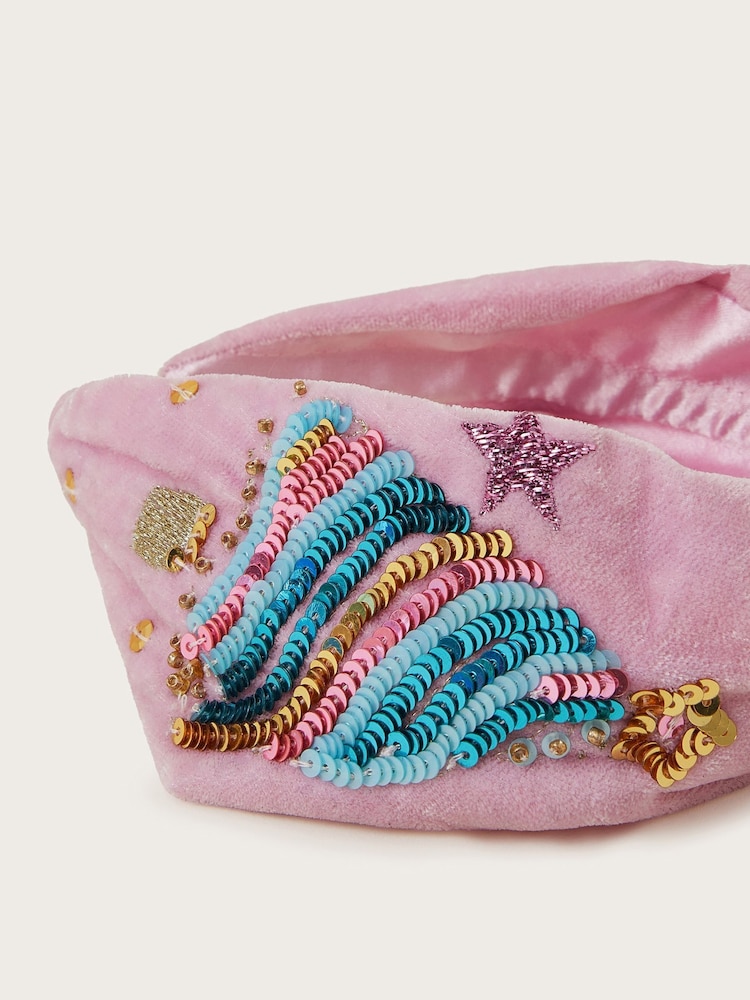 Monsoon Pink Christmas Embellished Velvet Headband - Image 2 of 2