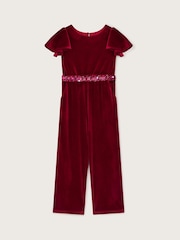 Monsoon Red Sequin Belt Velour Jumpsuit - Image 1 of 3