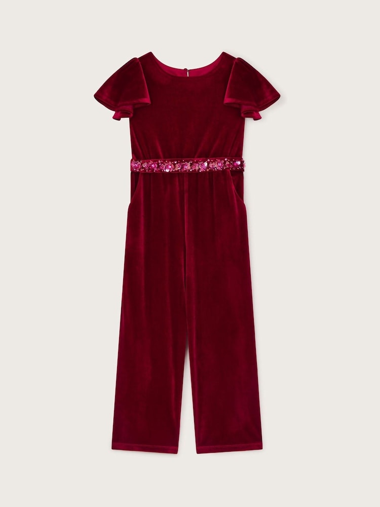 Monsoon Red Sequin Belt Velour Jumpsuit - Image 1 of 3