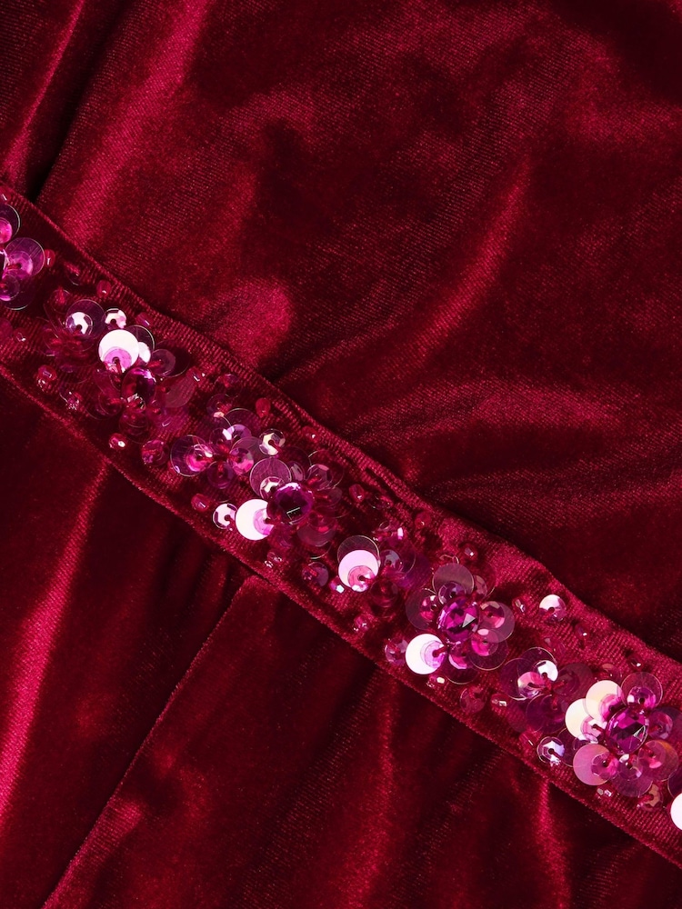 Monsoon Red Sequin Belt Velour Jumpsuit - Image 3 of 3