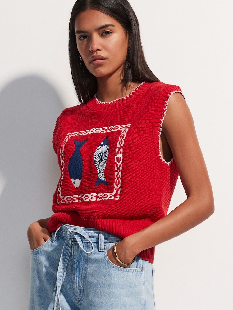 Vermelho - Regata de malha com estampa de peixe e cotton - Imagem 2 de 9