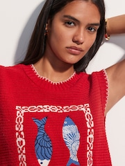Vermelho - Regata de malha com estampa de peixe e cotton - Imagem 4 de 9