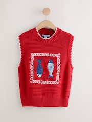 Vermelho - Regata de malha com estampa de peixe e cotton - Imagem 6 de 9