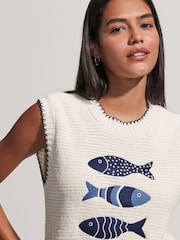 White Ecru Blue - Regata de malha com estampa de peixe e cotton - Imagem 1 de 7