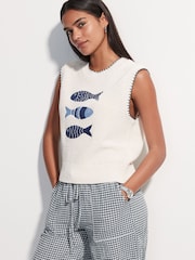 White Ecru Blue - Regata de malha com estampa de peixe e cotton - Imagem 2 de 7