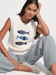 White Ecru Blue - Regata de malha com estampa de peixe e cotton - Imagem 4 de 7