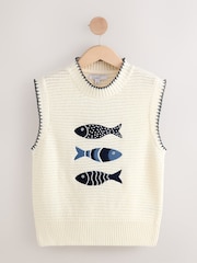 White Ecru Blue - Regata de malha com estampa de peixe e cotton - Imagem 5 de 7