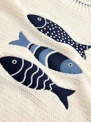 White Ecru Blue - Regata de malha com estampa de peixe e cotton - Imagem 6 de 7