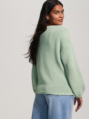 Green Mint Watermelon Print - Relaxed Chunky Knit Cardigan with Cotton - Imagen 4 de 5