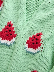 Green Mint Watermelon Print Relaxed Chunky Knit Cardigan with Cotton - Image 7 of 8