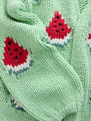 Green Mint Watermelon Print Relaxed Chunky Knit Cardigan with Cotton - Image 8 of 8