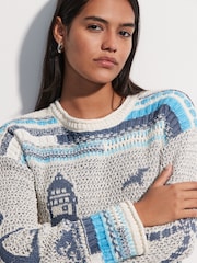 Farol de Chambray Azul - Blusa com Borda em Rolo e Print Gráfica - Imagem 4 de 7