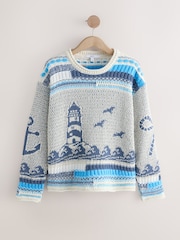 Farol de Chambray Azul - Blusa com Borda em Rolo e Print Gráfica - Imagem 5 de 7