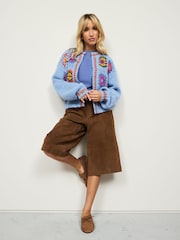 Blue Hand Crochet Long Sleeve Crew Neck Cardigan - Image 1 of 8