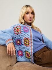 Blue Hand Crochet Long Sleeve Crew Neck Cardigan - Image 2 of 8