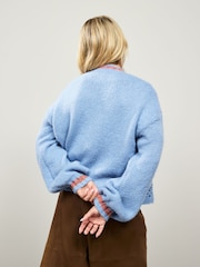 Blue Hand Crochet Long Sleeve Crew Neck Cardigan - Image 3 of 8
