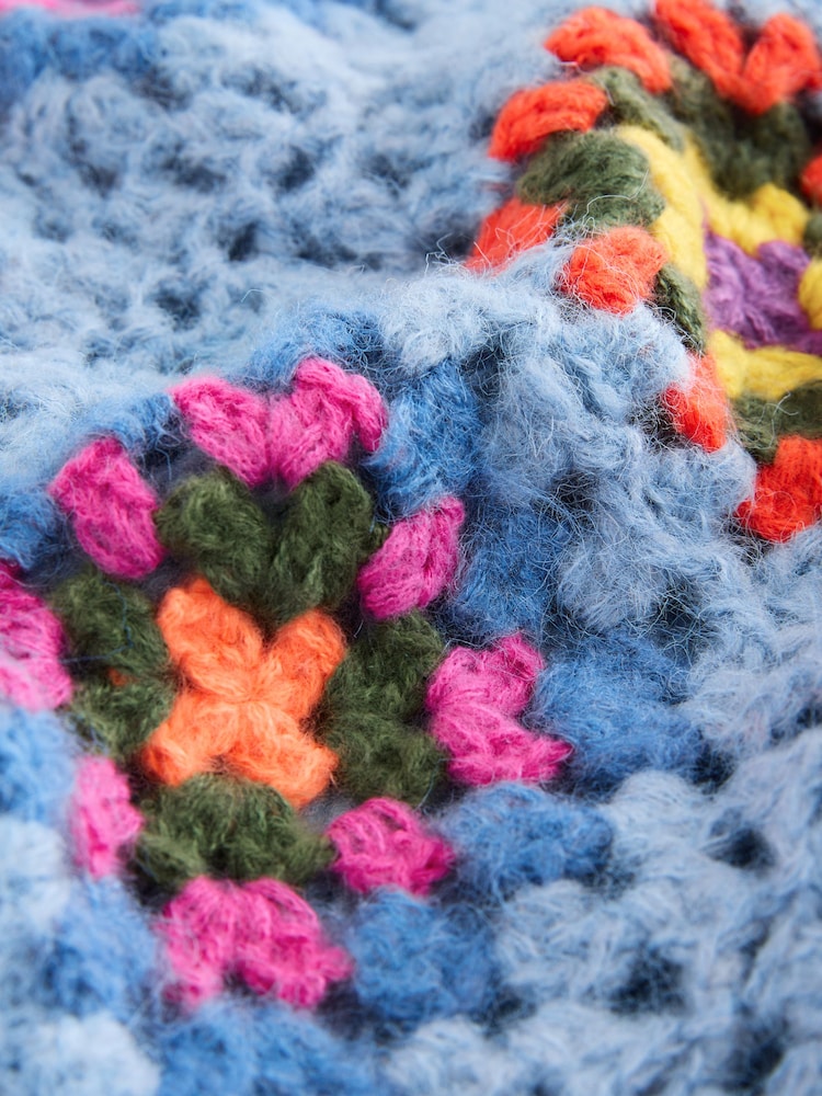 Buy Blue Hand Crochet Long Sleeve Crew Neck Cardigan from the Next