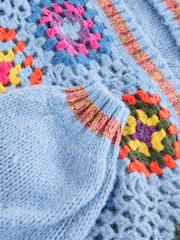 Blue Hand Crochet Long Sleeve Crew Neck Cardigan - Image 7 of 8