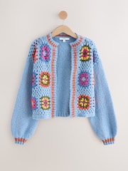 Blue Hand Crochet Long Sleeve Crew Neck Cardigan - Image 8 of 8