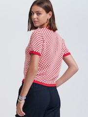 Red Gingham Summer Graphic Print Crew Neck T-Shirt - Image 4 of 7